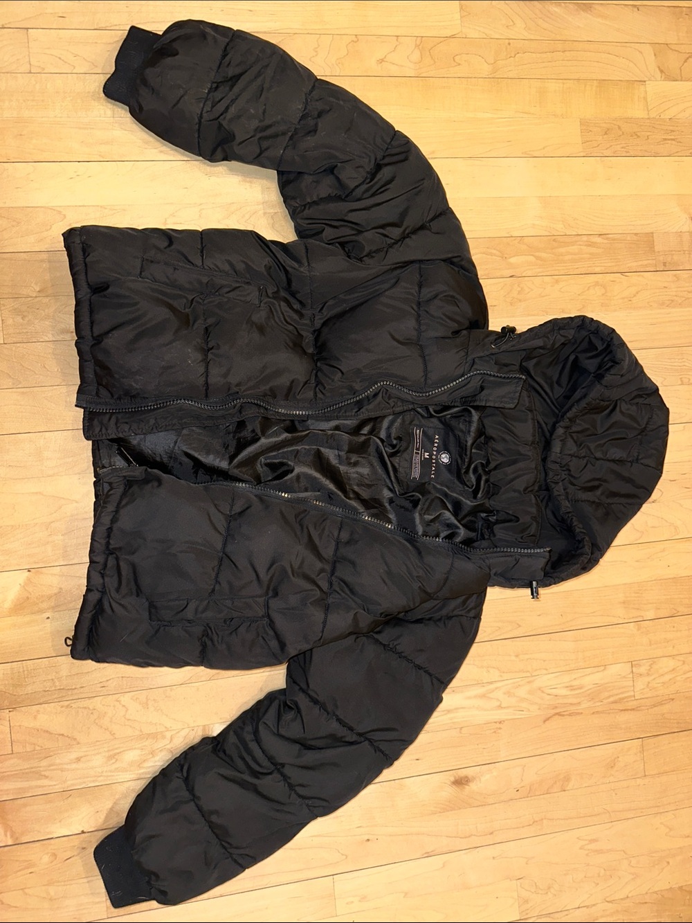 Aeropostale Black Hooded Puffer Coat